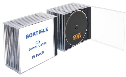 BOATISLE Standard Single Clear CD Jewel Case with Black Tray 15Pack