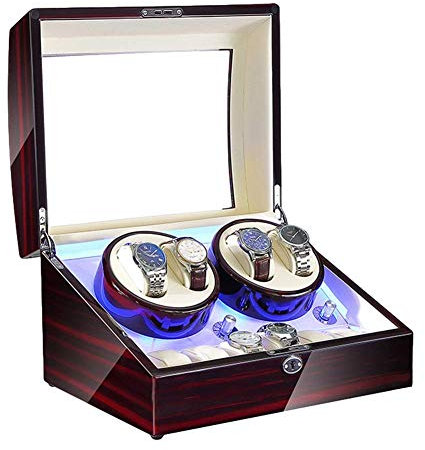 Remontoir automatique pour 4 montres + 6 compartiments de rangement pour peinture piano extérieur adaptateur secteur et moteur super silencieux alimenté par piles