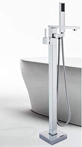 Badewannenarmatur aus gebürstetem Nickel, Badewannenarmatur, Standarmatur, Wasserhahn aus Messing mit langem Auslauf, freistehende Badewannenarmatur, Duscharmatur, Chrom