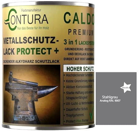 Contura 3in1 Rostschutzfarbe Metallschutzlack Seidenmatt RAL Metall Lack Farbe Grundierung (RAL 9007 Stahlgrau Metallic, 1 Liter)