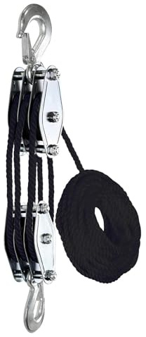 Block and Tackle - Polea de cuerda multifuncional con resistencia a la rotura de 2200 LBS | Polipasto de polea de cuerda de 3/8 de 50 pies con potencia de elevación 5:1, de poleas de alta
