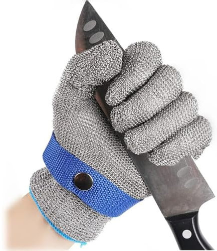 TOEECY Guante Anticorte Malla Metálica Acero A9 Protección Máxima Talla Xl Resistente Cortes Cocina Carnicería Seguridad Laboral