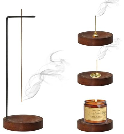 4 in 1 Räucherstäbchenhalter, Hölzerne Räucherstäbchen Halter mit Abnehmbarem Holzsockel, Räucherstäbchen Halterung Räuchergefäß Weihrauchbrenner für Home Office Decor Yoga Meditation (Braun)