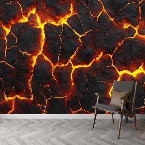 Wandtapete Geometrische Streifen Aus Lava Fototapete, Rote Textur Vliestapete Bild Dekoration Wand-Dekor, 350 x 256 cm (B x H) Tapete Panorama Poster für Mädchen, Jungs Schlafzimmer Wohnzimmer