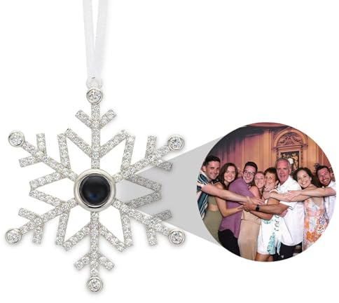 Adornos de fotos personalizados de copo de nieve, adorno de proyección de Navidad, adorno de imagen de proyección personalizada, bola de Navidad (plateado)