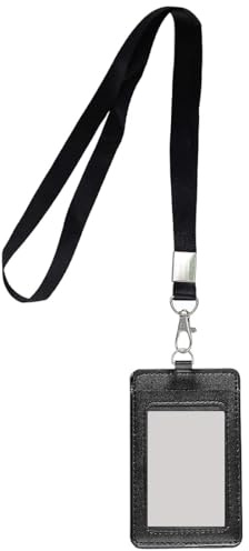 Ausweishüllen Verschiebbarer Ausweishalter, Ausweishülle mit Schlüsselband, Schutztasche mit durchsichtigem Fenster, Ausweishüllen Leder für Büro Schule