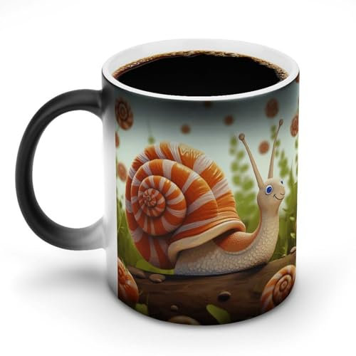 FHECVBN Kaffeetasse mit Farbwechsel, süße Schnecke, bedruckte Keramik-Kaffeetasse mit Griff, lustige Kaffeetassen, Verfärbung, Tasse für Männer und Frauen, 340 ml