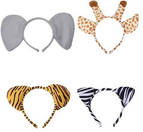 ibasenice 4stücke Teiliges Animal Ear Haarband Mit Tiger Elefant Zebra Und Giraffe Ohren Cosplay Haarreifen Für Junge Mädchen Und Erwachsene Als Foto Requisiten Und Kostüm Zubehör Für Hallow