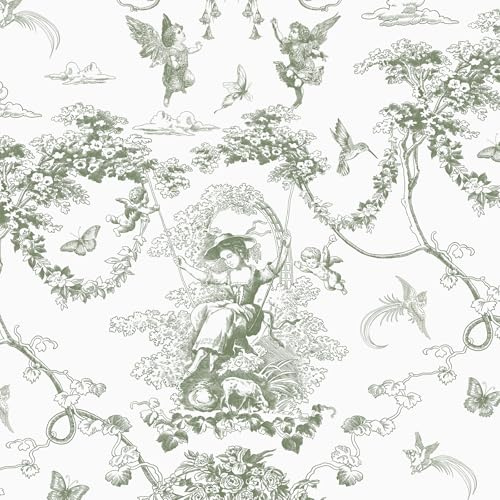 Timeet Selbstklebende Tapete Grün Amor 44x300cm Klebetapete Selbstklebend Wand Gemälde Vintage Vinyl Wasserdicht Möbelfolie für Wohnzimmer Schlafzimmer Regale Küche Wand Möbel
