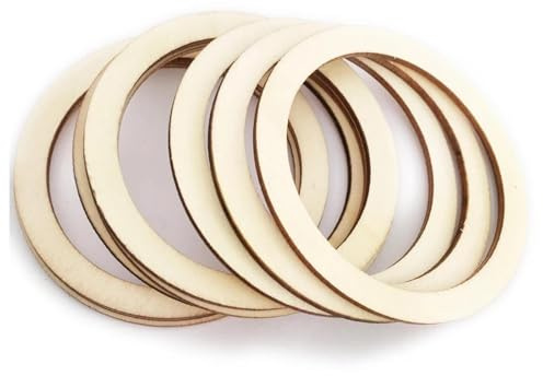 Lot de 5 rondelles de bois naturel 12,5 x 12,5 x 0,25 cm, anneaux plats en bois naturel brut pour travaux manuels, fabrication de bijoux, décoration d'intérieur