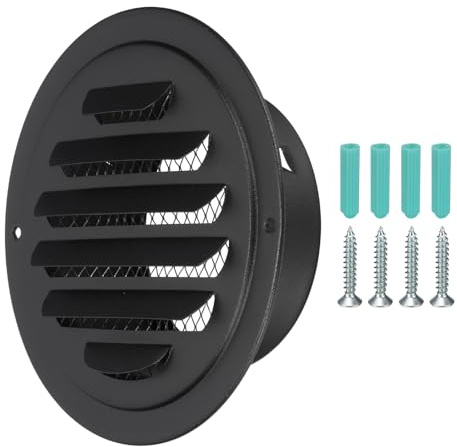 PATIKIL 4 Inch Round Air Vents, 1 Pcs Outlet Vents Cover Bulk Cover 304 Stainless Steel Louver Grille Cover Ducting Air Ventilation Wall Vent Cover for Ceiling Mount Bathroom Vent, Black