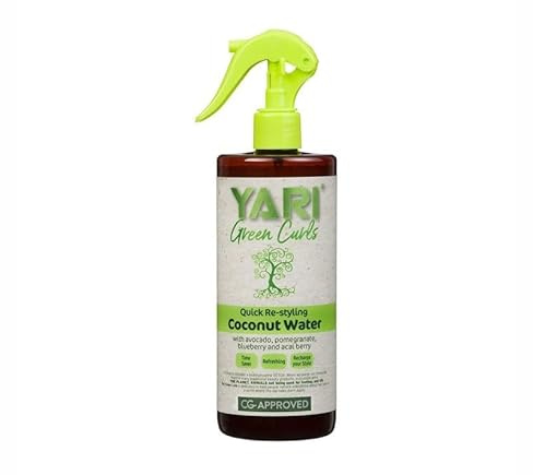 YARI Green Curls Agua de Coco para Rizado, Spray de Peinado Rápido con Aguacate y Granada, 500ml