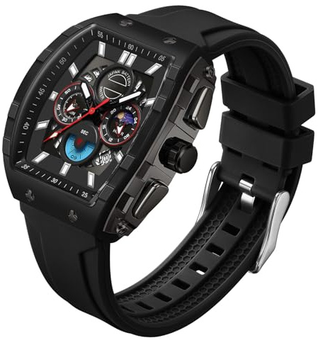 findtime Orologio da uomo con cronografo, analogico, sportivo, impermeabile, da corsa, cronometro, con fasi lunari luminose, unico Tonneau, orologi da uomo di seconda mano