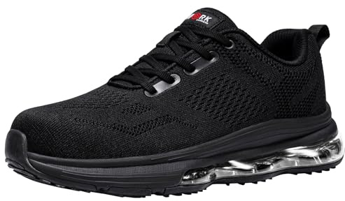 LARNMERN Safety Trainers Non Slip Steel Toe Cap Shoes Men Work Trainer Sneakers Lightweight Comfortable Breathable Running(9.5 UK, Black)