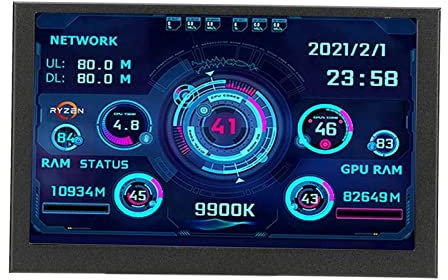 Acagala Monitor de datos de CPU para PC, 5 pulgadas, IPS, USB C, tipo C, indicador de temperatura, PC, CPU, GPU RAM, monitor de datos