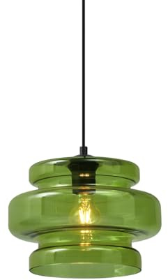 Qazqa Retro Pendelleuchte, Pendellampe - Denise - Grün, Rund, 28cm, Ideal als Wohnzimmerlampe