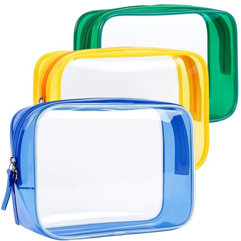 3 Pack Transparent Cosmetic Bag, Clear Makeup Bag for Travel, Boys Toiletry Bag with Waterproof Design, Wash Bags for Gym, Business, Weekend Trips, Size 170mm X 60mm X 120mm