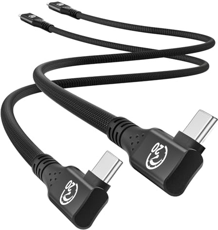 Cable USB C a USB C Corto 0.3M [2Pack], Cable Flexible USBC 3.2 Gen2×2 | Tipo C 20Gbps Transferencia Datos 90 Grados, PD3.1 5A/240W, Cordón Vídeo 5K/4K@60Hz Tipo C a C, para iPhone 17, Galaxy S26