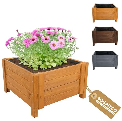 BOGATECO Pflanzkasten Pflanzkübel Groß Außen aus Holz 60 x 60 x H30 cm | Anthrazit | Blumen-Topf Perfekt für Garten, Terrasse & Balkon | Stabile Blumenkaste und Robuste Konstruktion | Imprägniert
