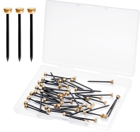 Lot de 50 clous en acier de 25 mm pour tableaux et murs en béton, clous en cuivre avec tête dorée, pour béton, mur, brique, plâtre, bois