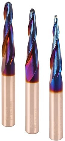FOOS Nano - Tapered Ball Nose 3D Engraving Router Bit Set - Solid Carbide - 1/4” Shanks - Veteran Owned (3 Pack - 2.0mm 1.5mm 1.0mm)