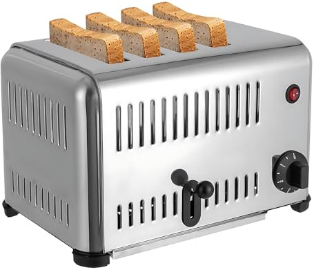 Tostadora de acero inoxidable de 2240 W, 4 ranuras, 5 niveles de tostado, parada automática, panificadora con temporizador y bandeja recogemigas extraíble, ideal para restaurantes y panaderí