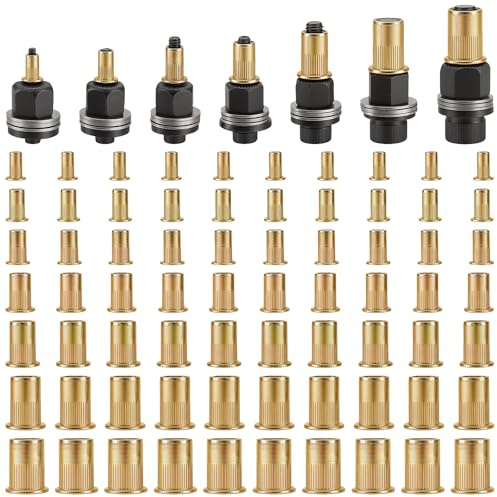 FAAING 77 Stück Nietmutternzangen Set, Nietmuttern Nieten Set mit M3, M4, M5, M6, M8, M10, M12 Nietmuttern und Nietenzange, Einpressmuttern Set für Nietmutter Werkzeug Manuelle Nietmaschine