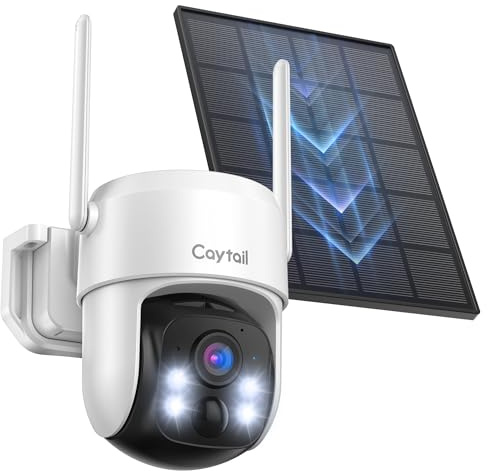 Caytail 2K Überwachungskamera Aussen Akku Solar, 360° PTZ Überwachungskamera Outdoor Kabellos mit Solarpanel, 3MP Farbnachtsicht, 2-Wege-Audio, PIR Bewegungsmelder