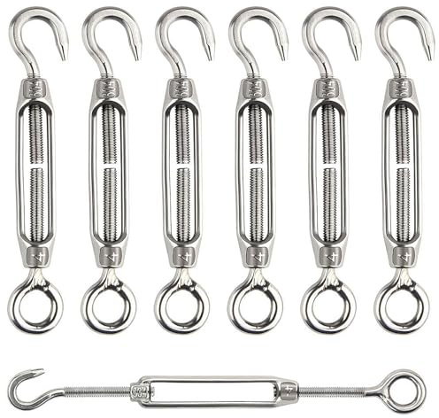6 Pz Tenditore del filo Tenditore M4 In Acciaio Inox Regolabile Gancio Di Ridoir E Occhio Set Heavy Duty, Tenditore Cavo In Acciaio, Tenditore Rete Per Cloture E Corda Biancheria Esterna