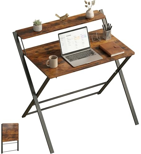 HOMCOM Compact Folding Desk Foldable 86 x 66 x 82 cm Rustic Brown