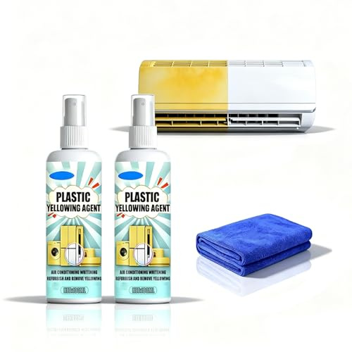 Limpiador de plástico en espray restaurador, 100 ml, potente removedor de amarillo, limpiador de plástico, spray de limpieza, eliminador de amarilleamiento para PVC, superficies de plástico blancas (2