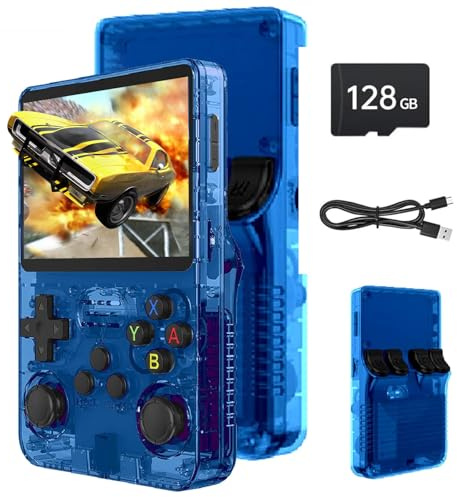 Febotak R36S Retro Handheld Game Console, 128GB Retro Gaming Console with 30+ Mainstream Emulators, 20,000+ Classic Games (blue)