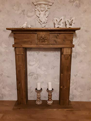 Wolkenstube Dekokamin Braun Antik, Kaminkonsole, Kaminumrandung (90cm Breite), Komplett aus Holz, von Hand Hergestellt