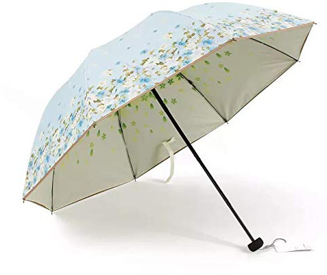 SudaTek Sun and Rain Umbrella SPF 50+ Folding Travel Sun Umbrella UV Protection Parasols Windproof Double Layer (Blue)