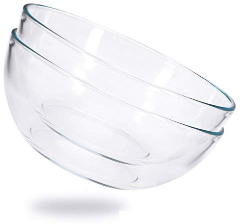 ChasBete Ensaladera Grande Cristal, Bol de Cristal Templado, Cuencos Cocina Transparente D 20cm Juego de 2