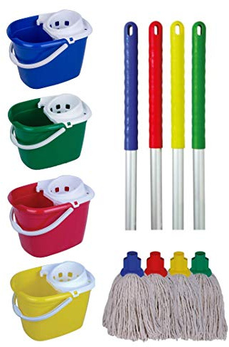 10 PY EXEL Mop Heads with Colour Coded EXEL Handle and Mop Bucket - Yellow