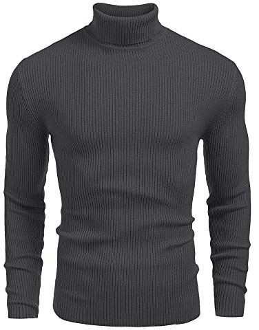 COOFANDY Maglione da Uomo a Collo Alto Senza Cappuccio Girocollo in Maglia Fine Maglione Casual Slim Basic Invernale da Uomo Grigio Scuro S