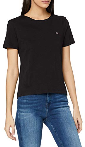 Tommy Jeans TJW Slim Jersey C Neck T-Shirt, Noir, L Femme