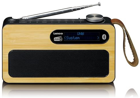 Lenco PDR-040 - Radio DAB+ portatile - Radio FM - con Bluetooth - Batteria integrata da 2000 mAh - 3 Watt RMS - Orologio e sveglia - in vero bambù - Nero