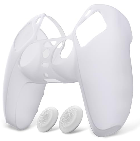 playvital Funda de Silicona para ps5 Mando | Goma Suave, Agarre Antideslizante, Tapas para Joysticks, Sujeción Mejorada, Carcasa Protectora, Pure Blanco Claro