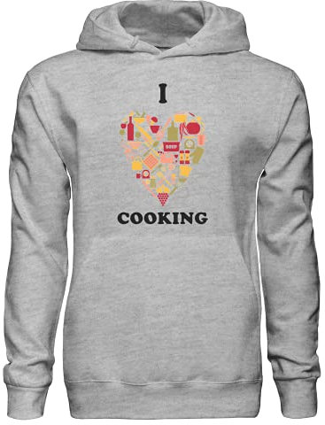 Sweat à capuche I Love Cooking Heart Made of Kitchen Symboles, gris, XL