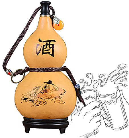 Brocca di Zucca Naturale, Bottiglia Sake Anti Infiltrazione Cera D'api con Tappo Gomma, Borraccia Facile Pulire per Campeggio, Acqua E Vino Portatili All'aperto, Zucca Medicinale,150ml