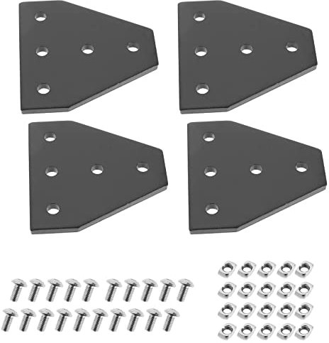 YINETTECH Piastra di giunzione esterna a forma di T, 4 pezzi, 60 x 60 x 4 mm, staffa a 5 fori, compatibile con profilo di estrusione in alluminio con scanalatura a V serie Mishmi serie 2020