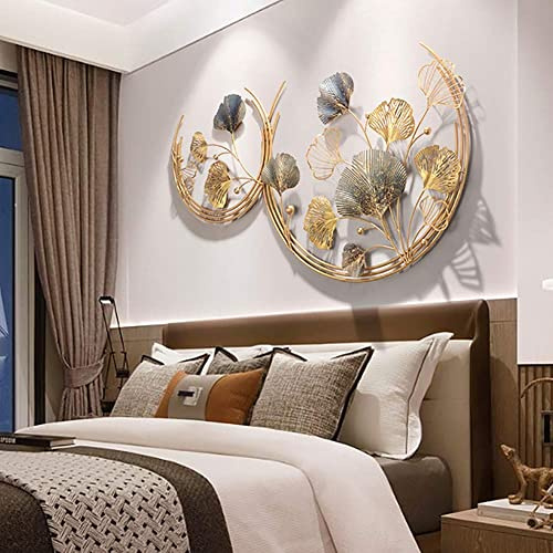 fikujap 3D Wanddeko Metall, Kreative Golden Ginkgo Leaf Dekorativ Wandbild Metallbild Metallwanddekoration Kunst Wandskulpturen Wohnkultur