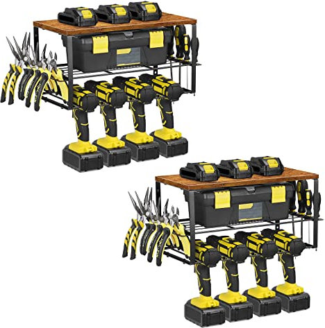 Nandae 2 pack Power Tool Organizer, Garage Tool Organizers,Drill Holder Wall Mount, Heavy Duty Metal Tool Shelf, Utility Storage Rack for Cordless Drill, Separate Tool Rack