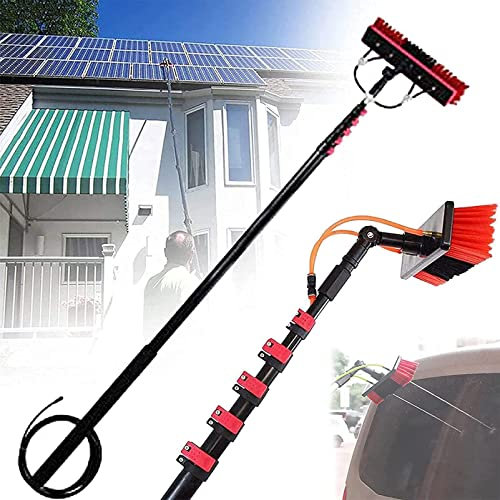 GIZMIT Outdoor Window Cleaning Pole, Water Fed Telescopic Brush Water Fed Pole Kit with Hose Spray, Solar Panel Cleaning System Outdoor Washing Equipment Tool for Photovoltaic Panel,30FT/9M