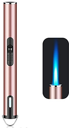 ibforcty Accendino a torcia a getto, ricaricabile butano con finestra visibile, accendino antivento per barbecue, campeggio, fornelli, piani cottura, regali da uomo (gas non incluso) (rosa)