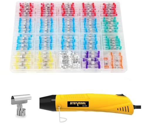Amliber 400PCS Solder Seal Wire Connectors with Heat Gun, Solder Stick Wire Connectors Solderstick Waterproof Wire Electrical Connector Kit for Marine (26-6 Gauge)