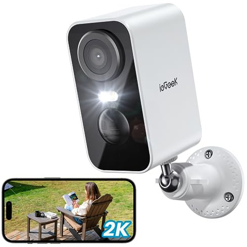 ieGeek 2K Camara Vigilancia WiFi Exterior/Interior sin Cables, Cámara de Vigilancia Exterior con Batería Recargable, 10M Visión Nocturna Colorida, Detección de Movimiento PIR, Audio de 2 Vias