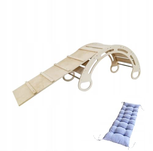 Montessori Arco Arrampicata con Scivolo e Cuscino (Grigio) per Bambini 85 x 41,5 x 39 cm - Struttura Arrampicata per interni a partire da 1 anno - in compensato